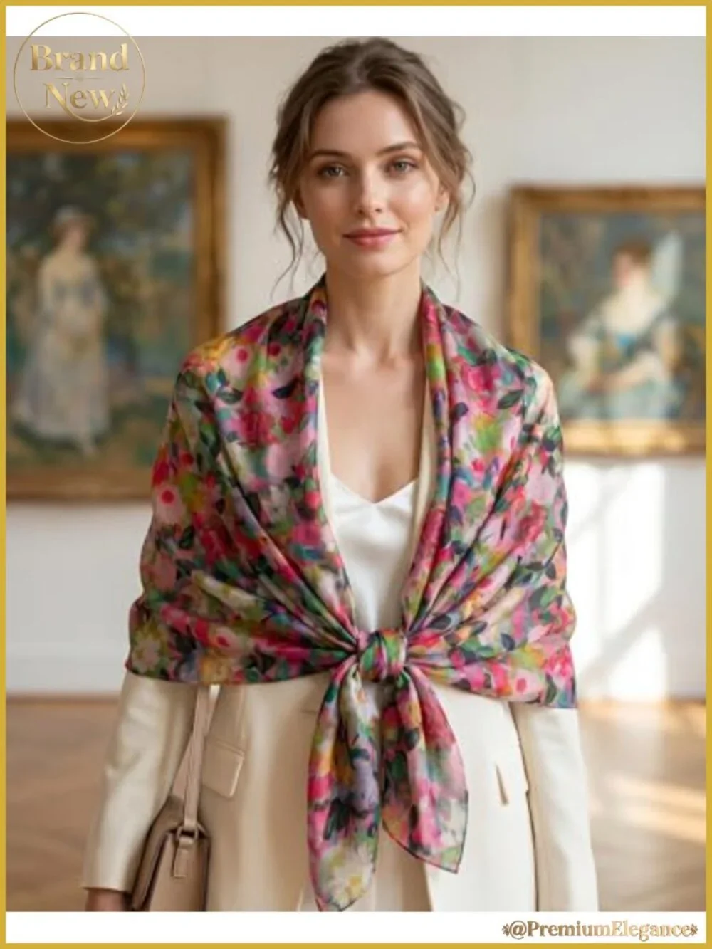 100% Mulberry Silk Scarf for Women Large Floral Shawl Wrap